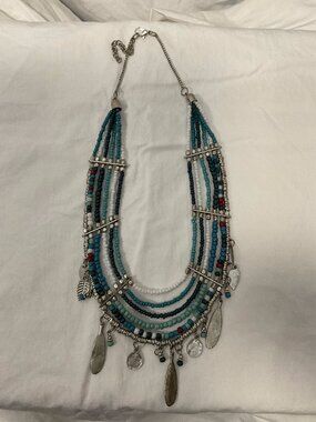 Silver Multi-Strand Boho Beaded Necklace